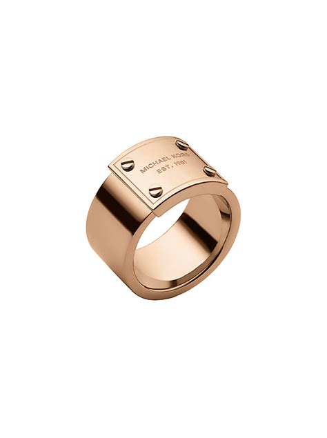 michael kors rose gold-tone logo plaque ring